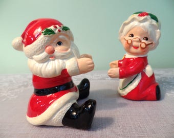 Vintage Santa & Mrs. Clause Salt and Pepper Shaker Set - Salt and Pepper Shakers - Santa and Mrs. Clause - Lefton - Lefton Santa Shakers