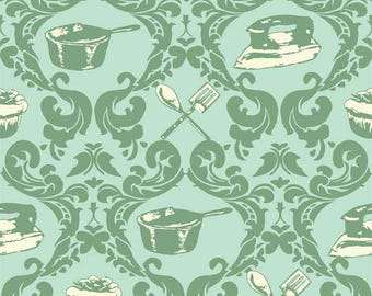 Riley Blake Fabric, Domestic Diva by Emily Taylor for Riley Blake, C5011 Aqua Green Kitchen Pans