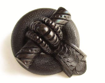 Antique Victorian Gutta Percha Buckle Garter Mourning Brooch Jewelry