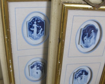 Limoges Blue and White Cameos Framed Pair Sungott Art Studios