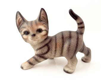 Vintage Cat Figurine - Tabby Cat Sculpture - Kitten Figurine - Cat Art - Ceramic Cat Porcelain Cat Bone China Cat Toy Kitten Decor Cat Lover
