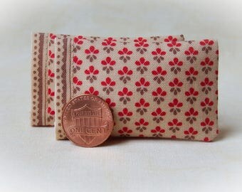 Dollhouse Miniature Set of Bed Pillows, Red and Brown on Tan - 1:12 scale