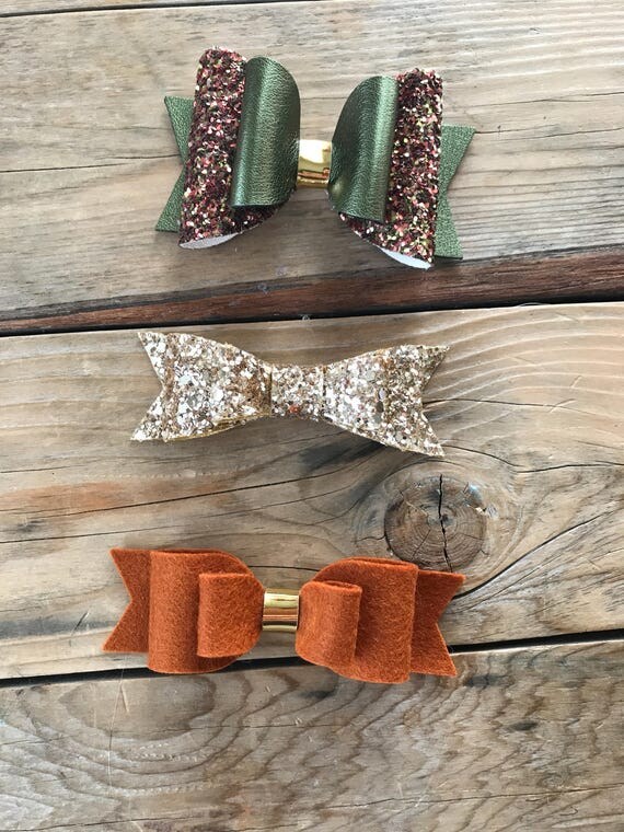 Glitter Bow Headband Set Gold Glitter Baby Bow Felt Baby Bows