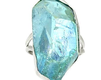 Aqua Aura Quartz 925 Sterling Silver Ring sz.6