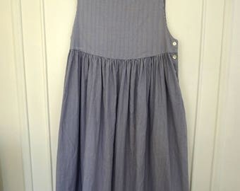 1980's Laura Ashley Shirting Strip Pinafore Maxi Dress