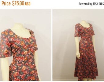 FINAL SALE Vintage Dress Laura Ashley Dress 40s Style 80s 90s Grunge Floral Dress Autumn Floral Orange Brown Size 10 Modern S M L Xl