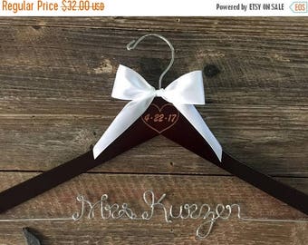 SUMMER SALE Rustic Bride Hanger / Bridal Hanger / Wedding Hanger / Engraved Hanger / Vintage Rustic Wedding / Wedding Date Hanger