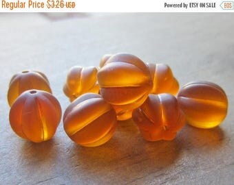 ON SALE Czech Glass Fluted Melon Bead Amber Matte 12mm QTY 10