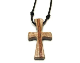 Cross Necklace Men, 2 Sided Mens Cross Jewelry, Minimalist Cross Necklace, Mens Cross Necklace Pendant, Ebony, Curly Maple & Lacewood Cross