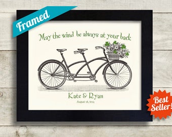 Irish Wedding Gift Personalized Wedding Unique Engagement Gift Ireland Shamrock Art Saint Patricks Day Bicycle for Two Irish Blessing Print