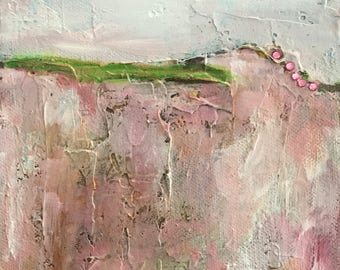 Abstract Landscape, Original Art, Acrylic Painting, Mixed Media, Textured Art, Pink Diamonds