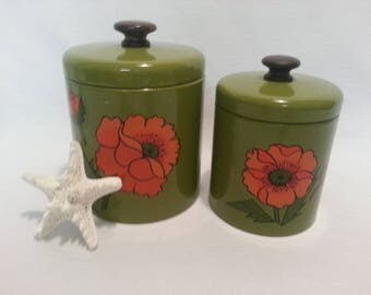 Two Avocado and Poppy Canisters by Ransburg of Indianapolis