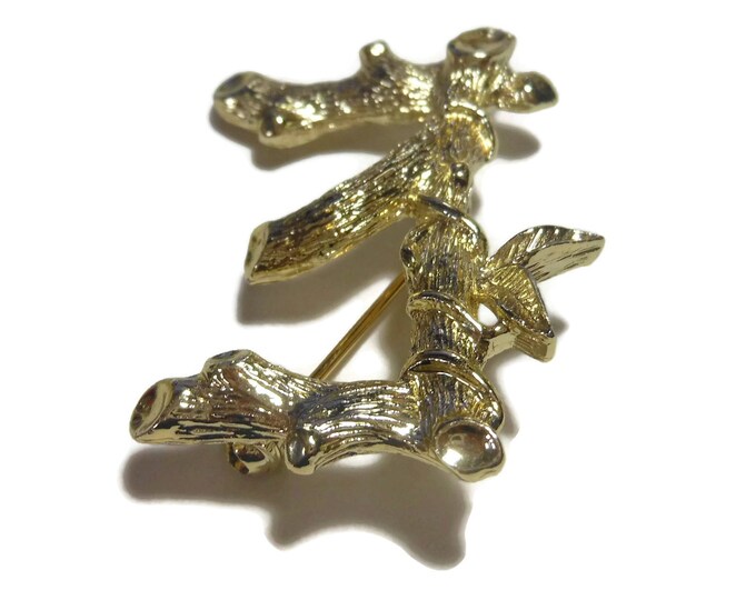 FREE SHIPPING Sarah Coventry monogram brooch, letter E twig leaf, two tone look, light gold, 1964 ABC Collection Letter pin branch