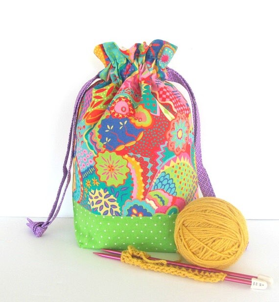 Drawstring knitting bag Crochet project bag Gift for