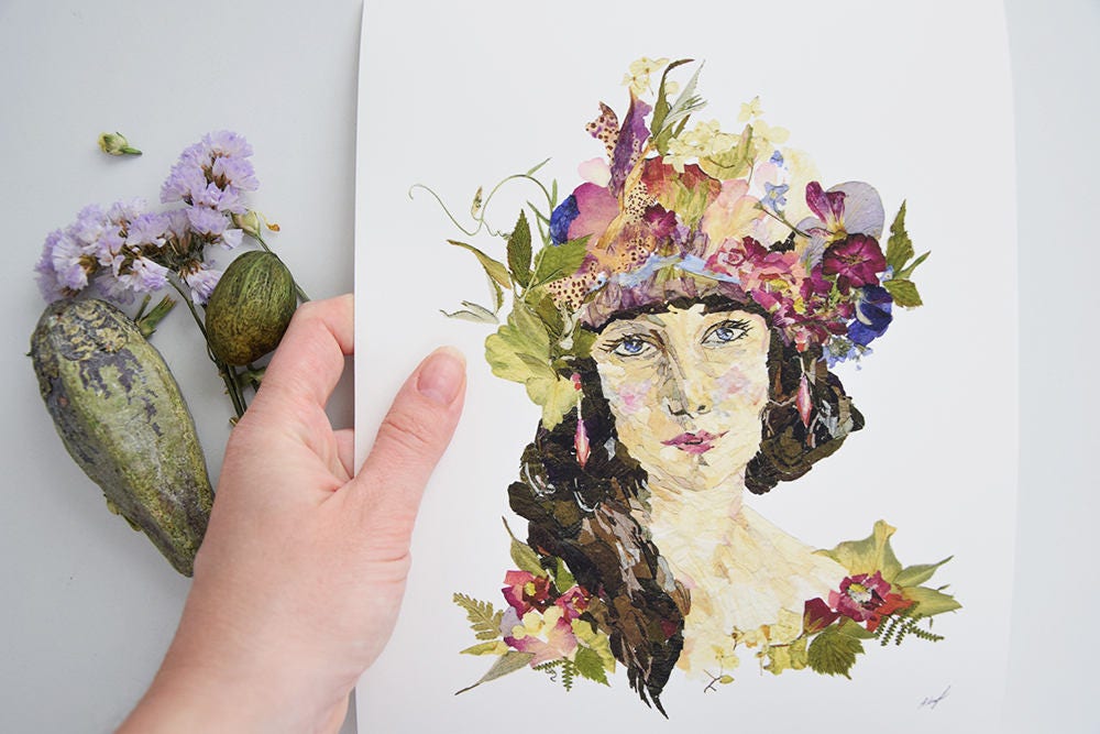 Download Woman art Flower girl art Woman print Pressed flower art