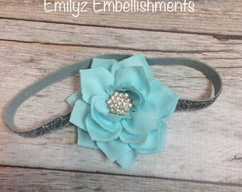 Newborn headband, baby headband, aqua headband, newborn, newborn photo prop, baby photo prop, flower headband, photo prop, baby, headband