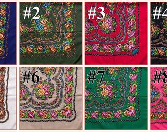 Russian shawl Different colors. Floral chale russe, Chic scarf, Mantón hustka. Babushka head scarf Fringed Shawls Platok