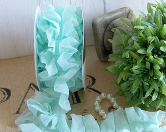 Aqua Pleated Ribbon, Ruffled Ribbon, Aqua Ruffled Ribbon, Pleated Ribbon, Seaglass Ribbon, Romantic Ribbons, Wedding Ribbons, Chic Ribbon