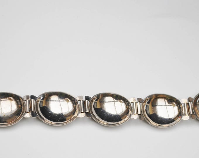 Silver Plated Link bracelet - black oxidation design - swirl Om like design - bool chain linls