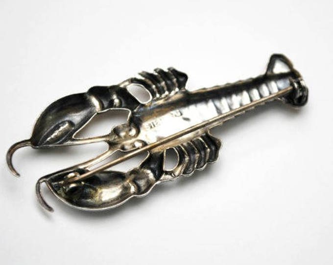 Sterling Lobster Brooch - Silver - ocean sea life - Crustation - figurine pin