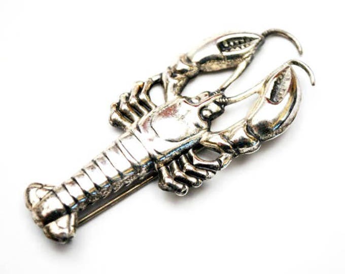 Sterling Lobster Brooch - Silver - ocean sea life - Crustation - figurine pin