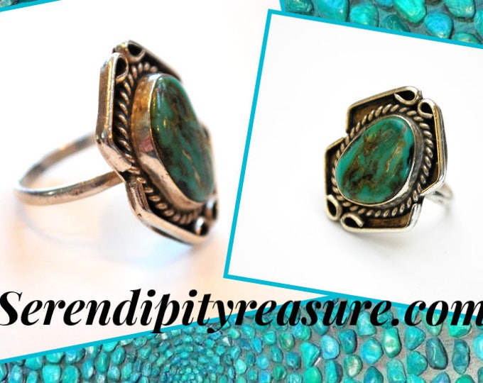 Sterling Blue Turquoise Ring - size 6 3/4 - native American- Old Pawn - southwestern