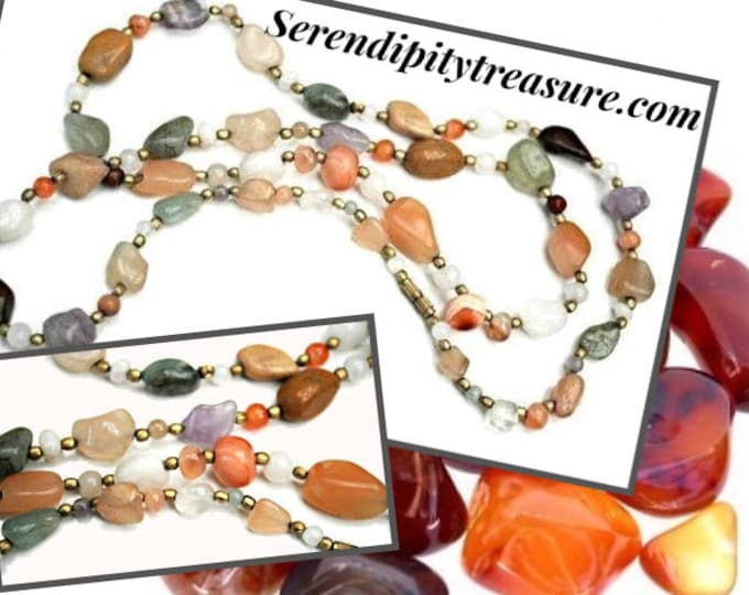 Gemstone Bead necklace - Jasper Agate quartz Amethyst Carnelian polished nugget beads