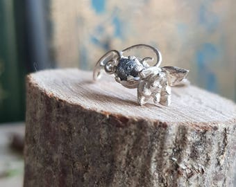 Twig Succulent Ring with Uncut Grey Diamond Leaves Alternative Elvish Natural Woodland Wedding Band Cast Real Succulent