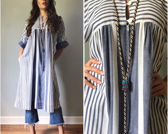 Vintage 80s Striped Cotton Tunic