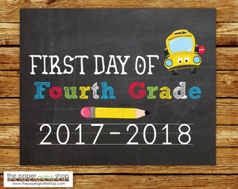 First Day of Fourth Grade Sign | Chalkboard Sign | First Day of School Sign | Back to School Printable | Fourth Grade | Photo Prop