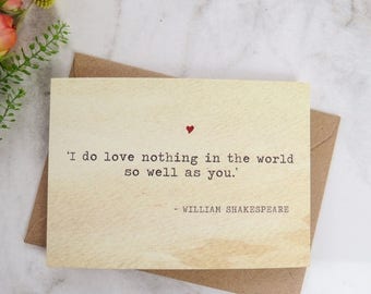 SALE Literature Valentines Card Shakespeare Quote - Love Card - Book Lover - Literary Greetings Card - Valentine's Day - Weddings