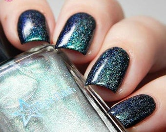 Kelpie Song Duochrome Holographic Color Shifting Top Coat Aqua to Violet Holo Indie Nail Lacquer Starlight and Sparkles Polish