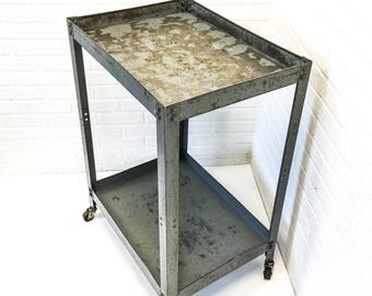 Gray Industrial Shop Cart Vintage Metal Bar Cart Rolling Storage