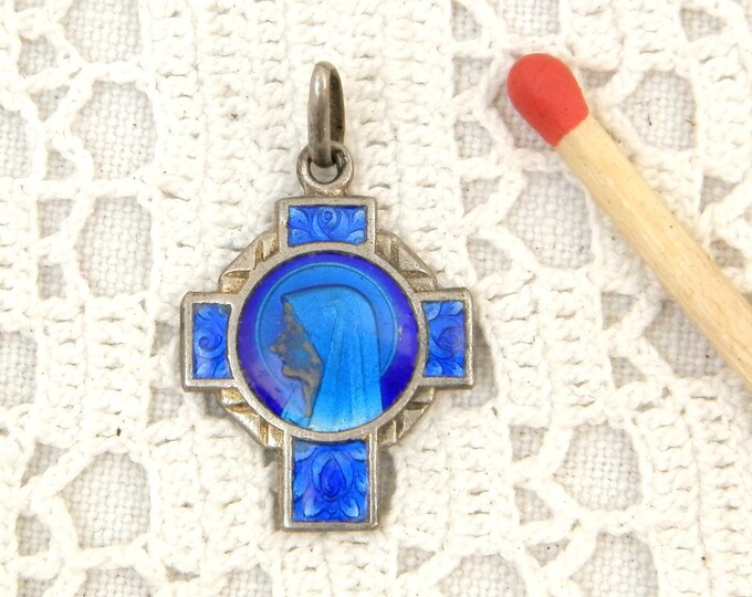 Antique Silver and Blue Enamel Religious Medal Virgin Mary on the Reverse is Notre Dame de Lourdes, Christian Religion, Catholic Jewelry Antique Silver and Blue Enamel Religious Medal Virgin Mary on the Reverse is Notre Dame de Lourdes, Christian Religion, Catholic Jewelry