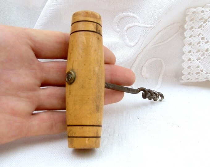 Traditional Design Vintage Light Wood Corkscrew, French Wine Bottle Opener with Wooden Handle, Retro Barware from France