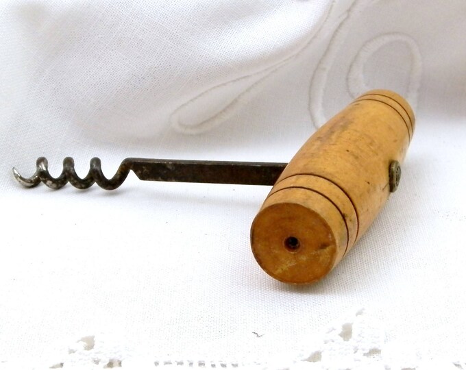 Traditional Design Vintage Light Wood Corkscrew, French Wine Bottle Opener with Wooden Handle, Retro Barware from France