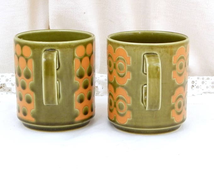 Pair of Vintage Hornsea Pottery Mugs Geometric Series Pattern No 965 , 2 Collectible 1960s 1970s Ceramic Cups from England, Retro Drinkware