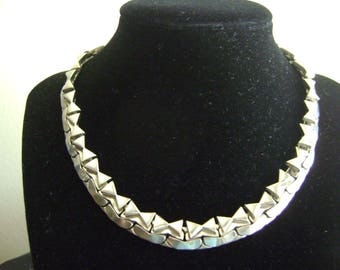 Vintage Brookraft Silver tone Metal Choker Necklace
