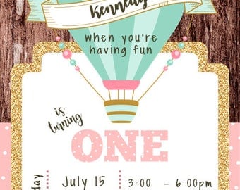 Hot Air Balloon 1st Birthday Invitation Digital File ONLY