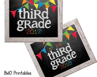 3rd Grade First Day Back to School (Bonus Last Day, too!) Photo Props. Print this fall & spring. Printable 8x10 Kids. Instant Download.