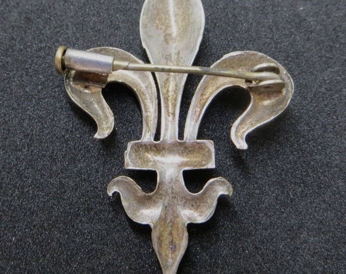 Fleur De Lis Brooch, Sterling Silver Fleur De Lys Pin, Vintage Heraldic Jewelry, Paris Jewelry