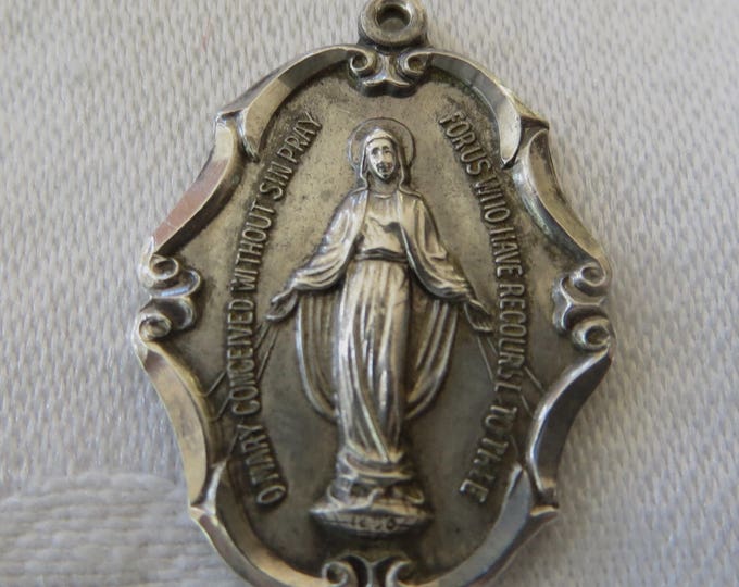 Art Nouveau Virgin Mary Pendant, Sterling Blessed Mother Religious Pendant, Vintage Catholic Religious Jewelry