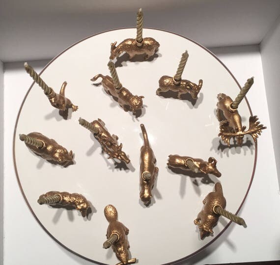 Animal Candle Holders Birthday Cake Toppers Gold Silver