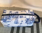 Large Doctor Who toile print zippered box bag for knitting, spinning, toiletries, etc. Weeping Angels & TARDIS