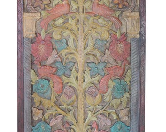 Vintage Antique Indian Door KALPAVRIKSHA- TREE OF Dreams- Wish Fulfilling Tree- Colorful Floral Garden Barn Door