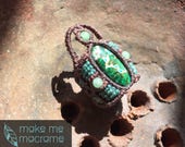 Macrame ring, Chrysocolla, Azurite,Free Worldwide Shipping
