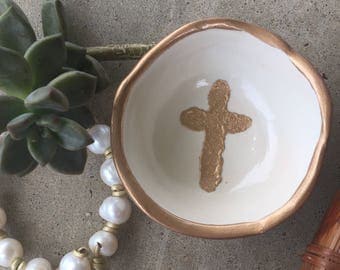 SMALL gold cross jewelry dish //engagement ring dish / ring dish / unique gift / bridesmaid gift /wedding gift / hostess gift