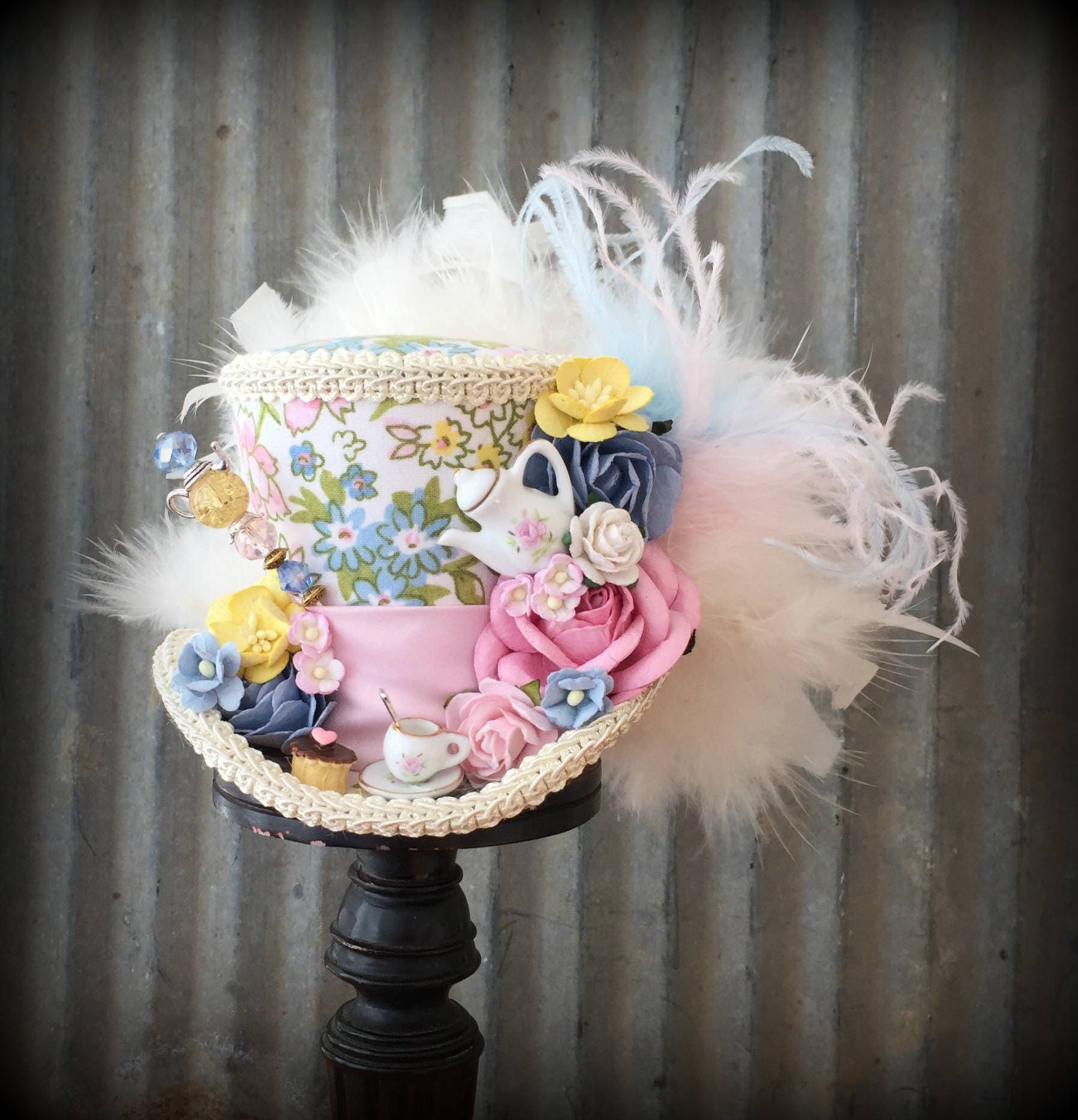 Mini Top Hat Rose Tea Cup hat Pink Tea Pot Alice in