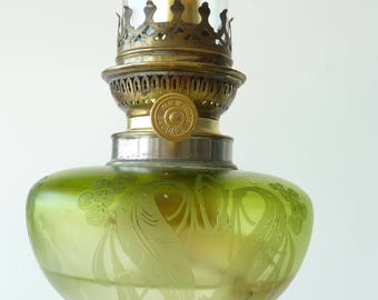 Antique French Oil Lamp with Pale Green Glass