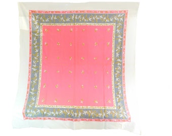 Pink and Gray Vintage Rectangular Linen Tablecloth, Retro Pink Kitchen, Vintage Table Linens, Farmhouse, Cottage Style